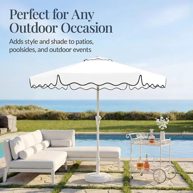 Alt view image 5 of 7 - 7.5ft Patio Market Umbrella with Wavy Trim, UV-Fade-Resistant 210g Canopy, Crank & Tilt, Wind Vent, Heavy-Duty Frame - White