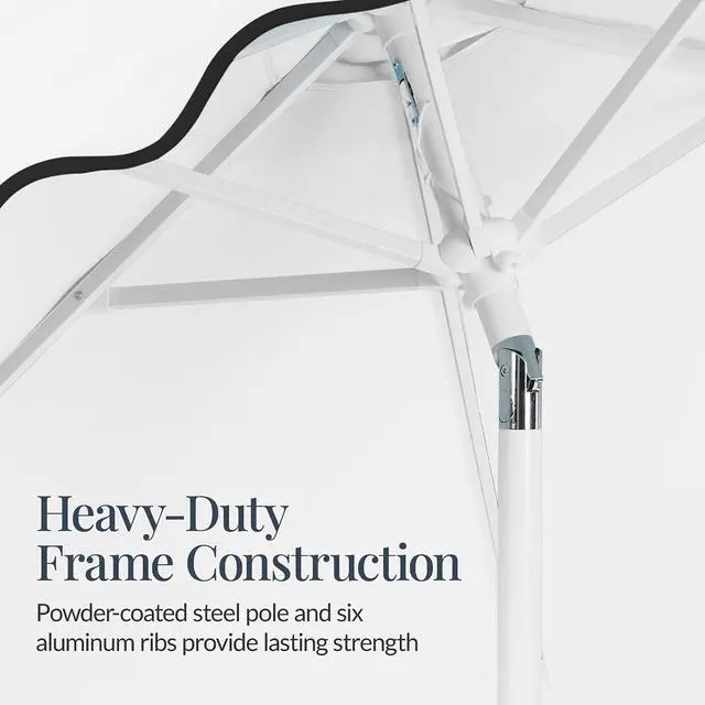 Alt view image 7 of 7 - 7.5ft Patio Market Umbrella with Wavy Trim, UV-Fade-Resistant 210g Canopy, Crank & Tilt, Wind Vent, Heavy-Duty Frame - White