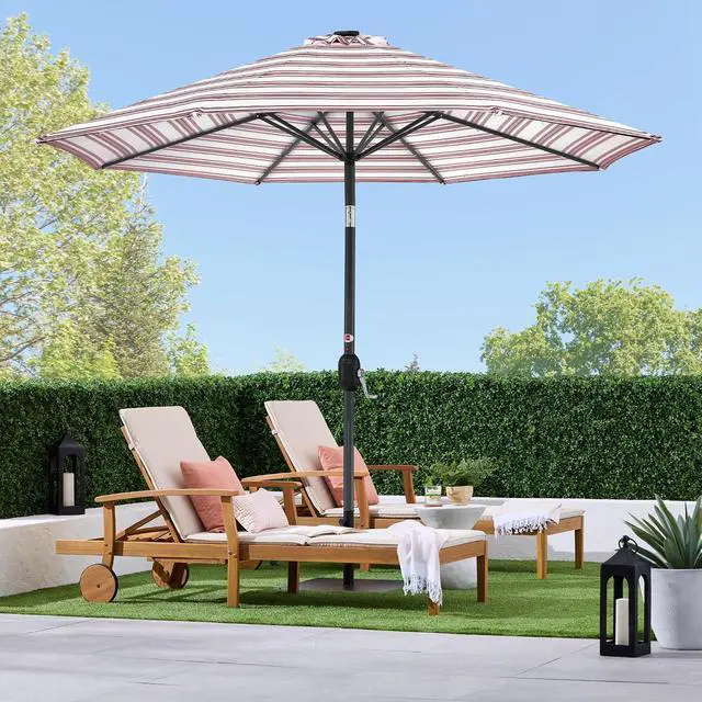 Alt view image 3 of 7 - 10ft Solar Polyester LED Lighted Patio Umbrella w/Tilt Adjustment and UV-Resistant Fabric - Striped Burgundy