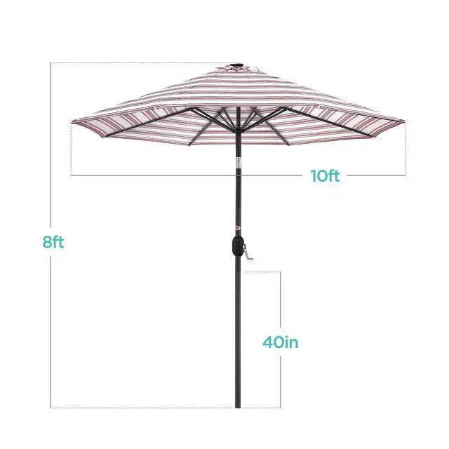 Alt view image 7 of 7 - 10ft Solar Polyester LED Lighted Patio Umbrella w/Tilt Adjustment and UV-Resistant Fabric - Striped Burgundy
