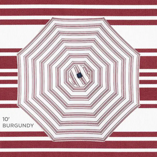 Alt view image 4 of 7 - 10ft Solar Polyester LED Lighted Patio Umbrella w/Tilt Adjustment and UV-Resistant Fabric - Striped Burgundy