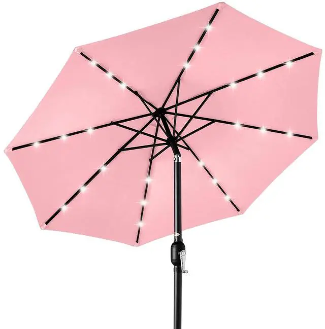 Main image of 10ft Solar Polyester LED Lighted Patio Umbrella w/Tilt Adjustment and UV-Resistant Fabric - Carnation