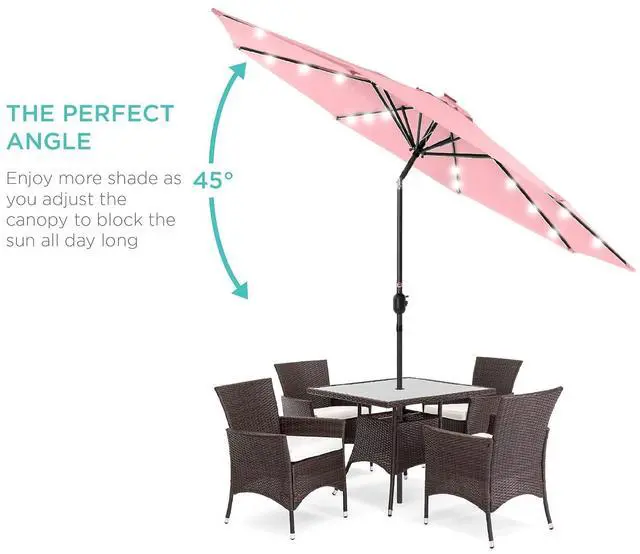 Alt view image 2 of 7 - 10ft Solar Polyester LED Lighted Patio Umbrella w/Tilt Adjustment and UV-Resistant Fabric - Carnation