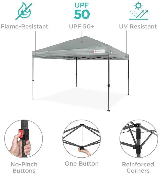 Alt view image 4 of 7 - 10x10ft Pop Up Canopy Tent, Outdoor Shade, 1 Person 1 Minute Set Up, Carry Case, 4 Weight Bags - Silver