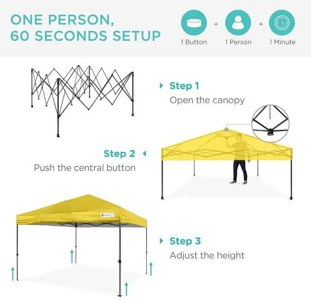Alt view image 2 of 7 - 10x10ft Pop Up Canopy Tent, Outdoor Shade, 1 Person 1 Minute Set Up, Carry Case, 4 Weight Bags - Yellow