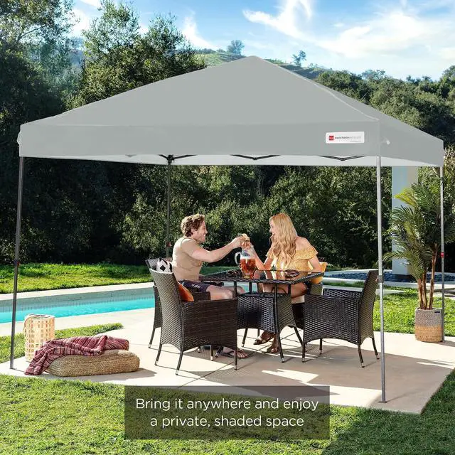 Alt view image 7 of 7 - 10x10ft Pop Up Canopy Tent, Outdoor Shade, 1 Person 1 Minute Set Up, Carry Case, 4 Weight Bags - Silver