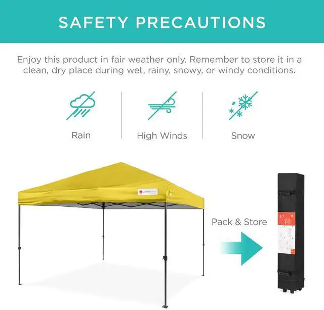 Alt view image 5 of 7 - 10x10ft Pop Up Canopy Tent, Outdoor Shade, 1 Person 1 Minute Set Up, Carry Case, 4 Weight Bags - Yellow