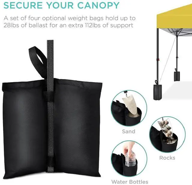 Alt view image 6 of 7 - 10x10ft Pop Up Canopy Tent, Outdoor Shade, 1 Person 1 Minute Set Up, Carry Case, 4 Weight Bags - Yellow