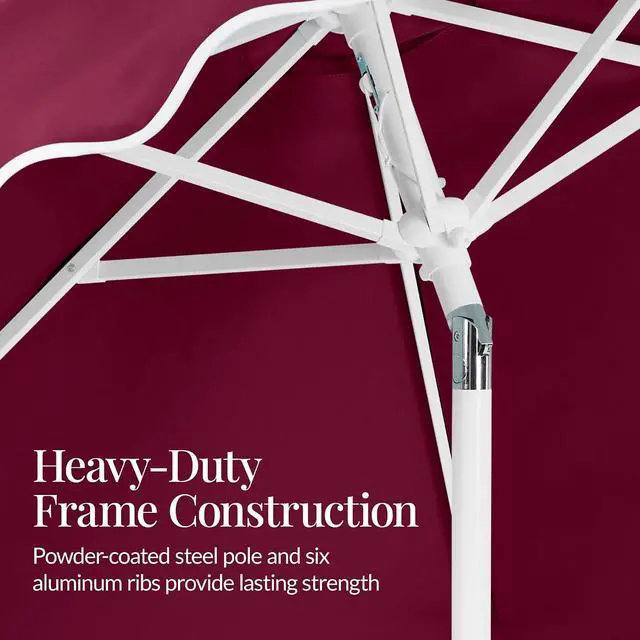 Alt view image 7 of 7 - 7.5ft Patio Market Umbrella with Wavy Trim, UV-Fade-Resistant 210g Canopy, Crank & Tilt, Wind Vent, Heavy-Duty Frame - Burgundy