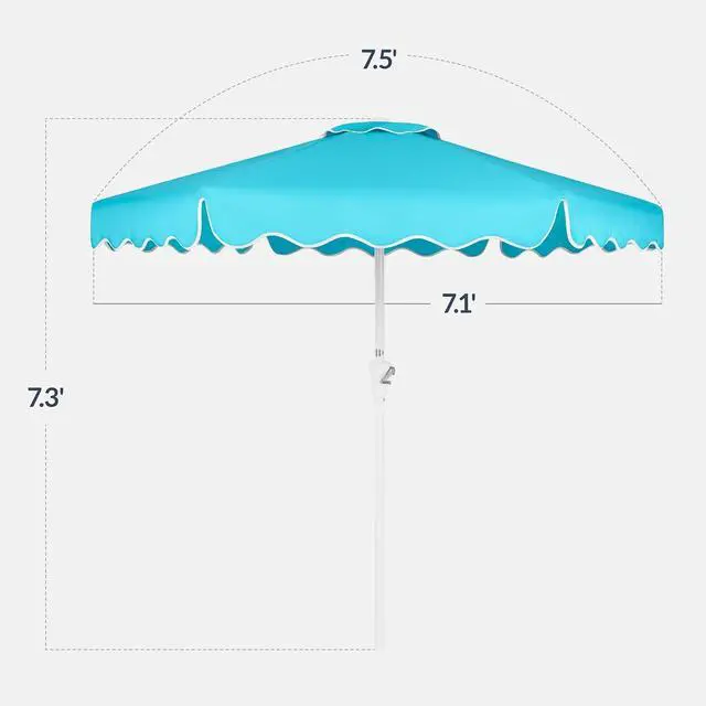 Alt view image 2 of 7 - 7.5ft Patio Market Umbrella with Wavy Trim, UV-Fade-Resistant 210g Canopy, Crank & Tilt, Wind Vent, Heavy-Duty Frame - Sky Blue
