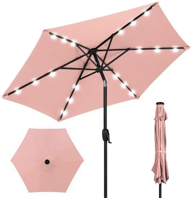Main image of 7.5ft Solar Umbrella LED Lighted Patio Umbrella, Table Market Umbrella with Tilt and Crank, Outdoor Umbrella for Garden, Deck, Backyard, Pool and Beach - Rose Quartz
