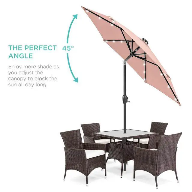 Alt view image 2 of 7 - 7.5ft Solar Umbrella LED Lighted Patio Umbrella, Table Market Umbrella with Tilt and Crank, Outdoor Umbrella for Garden, Deck, Backyard, Pool and Beach - Rose Quartz