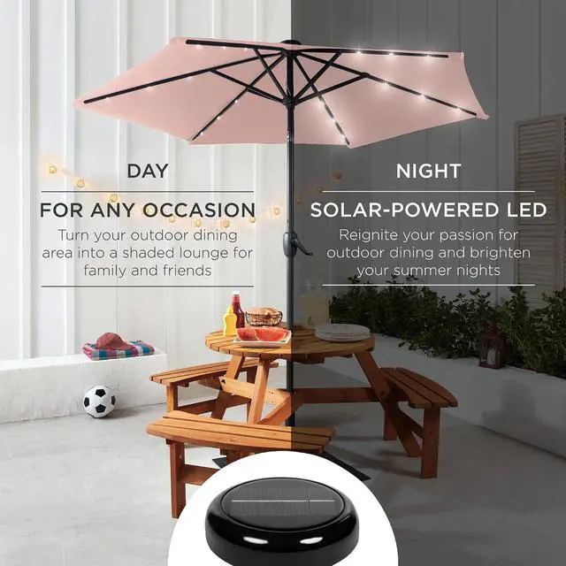 Alt view image 3 of 7 - 7.5ft Solar Umbrella LED Lighted Patio Umbrella, Table Market Umbrella with Tilt and Crank, Outdoor Umbrella for Garden, Deck, Backyard, Pool and Beach - Rose Quartz
