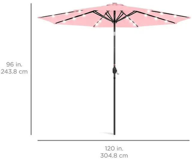 Alt view image 7 of 7 - 10ft Solar Polyester LED Lighted Patio Umbrella w/Tilt Adjustment and UV-Resistant Fabric - Carnation