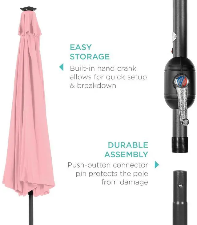 Alt view image 6 of 7 - 10ft Solar Polyester LED Lighted Patio Umbrella w/Tilt Adjustment and UV-Resistant Fabric - Carnation
