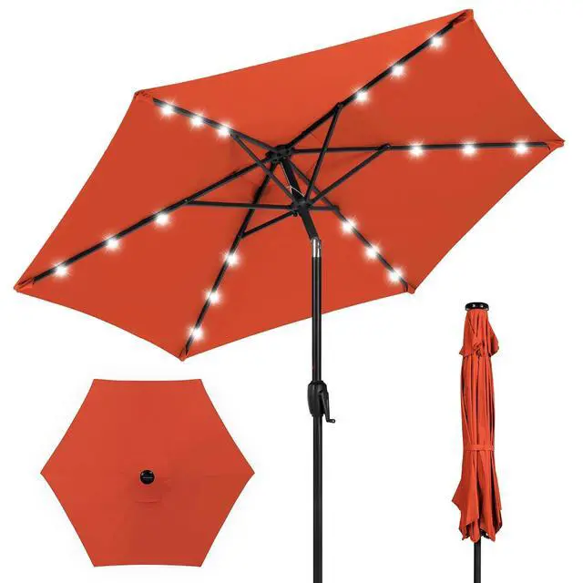 Main image of 7.5ft Solar Umbrella LED Lighted Patio Umbrella, Table Market Umbrella with Tilt and Crank, Outdoor Umbrella for Garden, Deck, Backyard, Pool and Beach - Rust