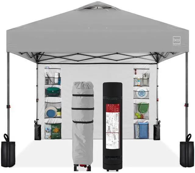 Main image of 10x10ft Pop Up Canopy Tent with Sidewall, 1 Person 1 Minute Set Up, Carry Case, 4 Weight Bags - Silver