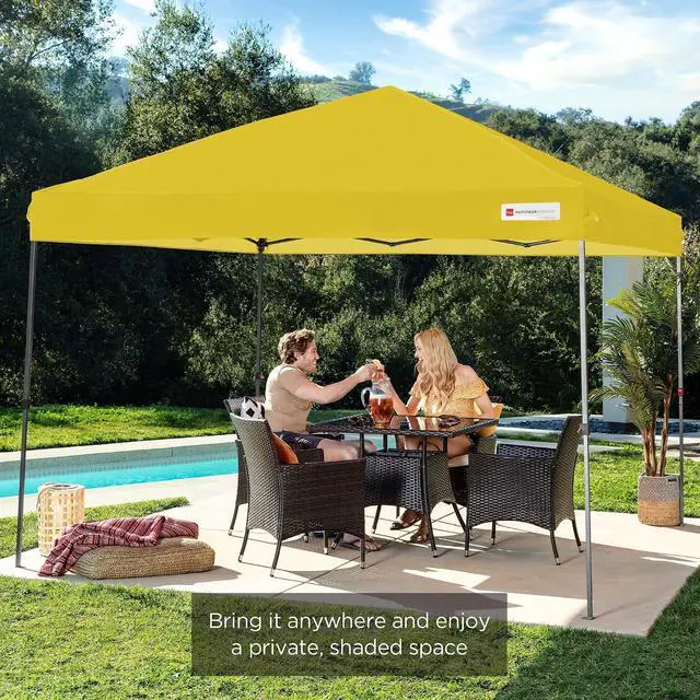 Alt view image 7 of 7 - 10x10ft Pop Up Canopy Tent, Outdoor Shade, 1 Person 1 Minute Set Up, Carry Case, 4 Weight Bags - Yellow