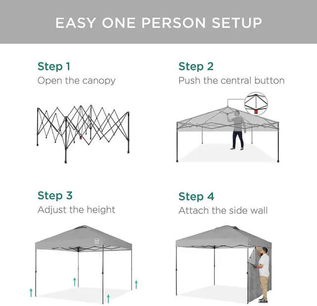 Alt view image 3 of 7 - 10x10ft Pop Up Canopy Tent with Sidewall, 1 Person 1 Minute Set Up, Carry Case, 4 Weight Bags - Silver