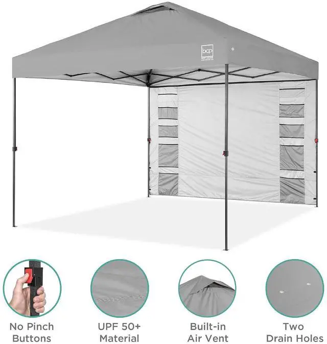 Alt view image 4 of 7 - 10x10ft Pop Up Canopy Tent with Sidewall, 1 Person 1 Minute Set Up, Carry Case, 4 Weight Bags - Silver