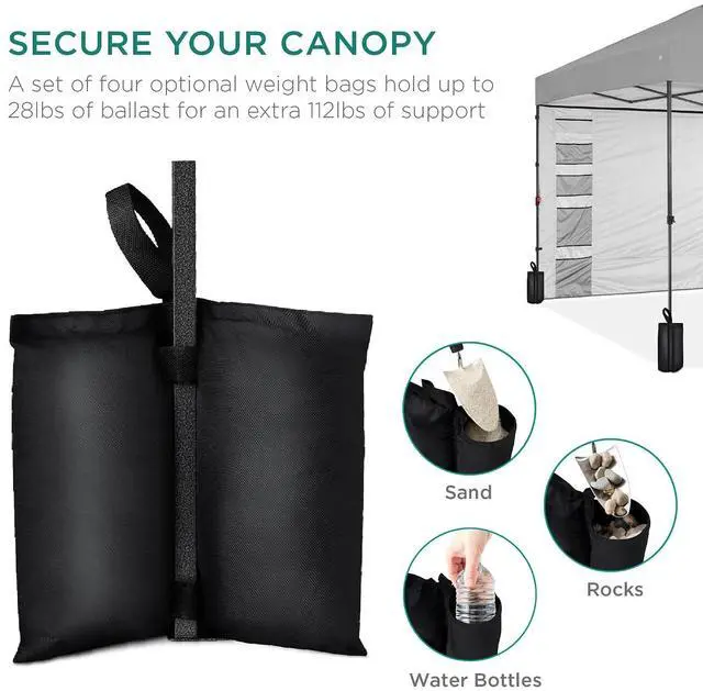 Alt view image 5 of 7 - 10x10ft Pop Up Canopy Tent with Sidewall, 1 Person 1 Minute Set Up, Carry Case, 4 Weight Bags - Silver
