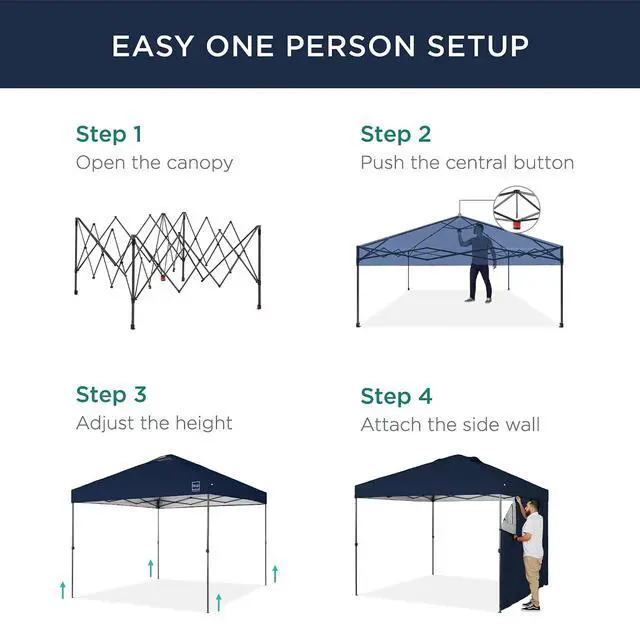 Alt view image 3 of 7 - 10x10ft Pop Up Canopy Tent with Sidewall, 1 Person 1 Minute Set Up, Carry Case, 4 Weight Bags - Navy Blue