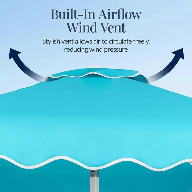 Alt view image 6 of 7 - 7.5ft Patio Market Umbrella with Wavy Trim, UV-Fade-Resistant 210g Canopy, Crank & Tilt, Wind Vent, Heavy-Duty Frame - Sky Blue