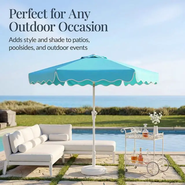 Alt view image 5 of 7 - 7.5ft Patio Market Umbrella with Wavy Trim, UV-Fade-Resistant 210g Canopy, Crank & Tilt, Wind Vent, Heavy-Duty Frame - Sky Blue