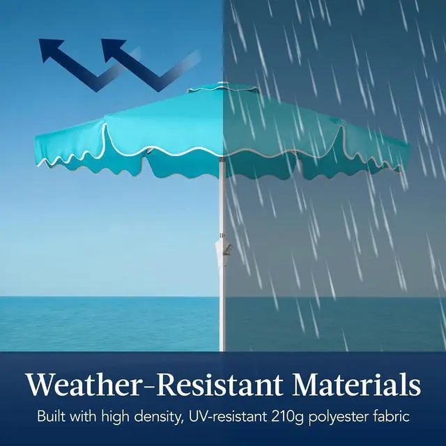 Alt view image 4 of 7 - 7.5ft Patio Market Umbrella with Wavy Trim, UV-Fade-Resistant 210g Canopy, Crank & Tilt, Wind Vent, Heavy-Duty Frame - Sky Blue
