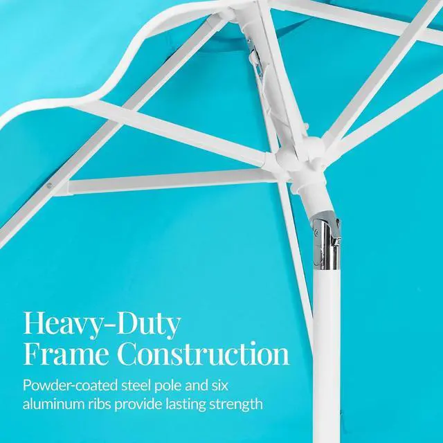 Alt view image 7 of 7 - 7.5ft Patio Market Umbrella with Wavy Trim, UV-Fade-Resistant 210g Canopy, Crank & Tilt, Wind Vent, Heavy-Duty Frame - Sky Blue