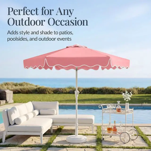 Alt view image 5 of 7 - 7.5ft Patio Market Umbrella with Wavy Trim, UV-Fade-Resistant 210g Canopy, Crank & Tilt, Wind Vent, Heavy-Duty Frame - Flamingo Pink