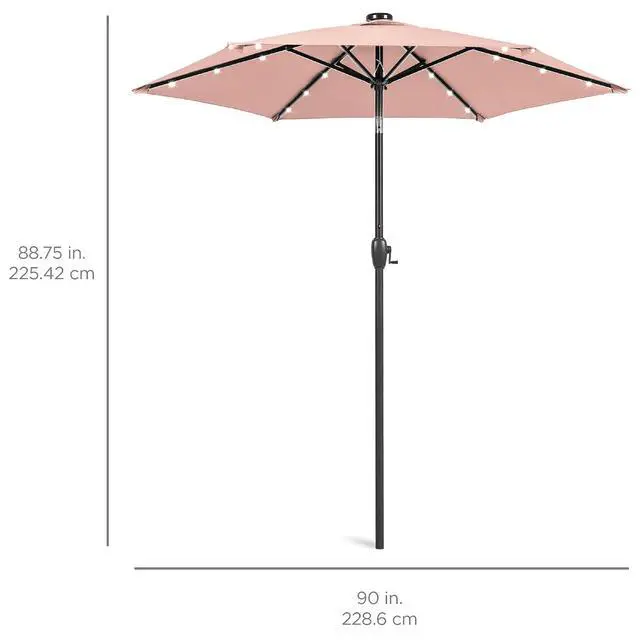 Alt view image 7 of 7 - 7.5ft Solar Umbrella LED Lighted Patio Umbrella, Table Market Umbrella with Tilt and Crank, Outdoor Umbrella for Garden, Deck, Backyard, Pool and Beach - Rose Quartz