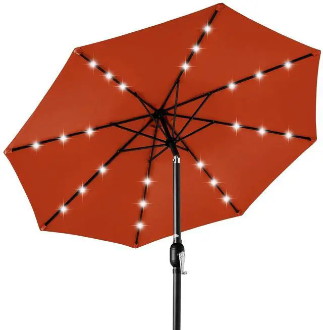 Main image of 10ft Solar Polyester LED Lighted Patio Umbrella w/Tilt Adjustment and UV-Resistant Fabric - Rust