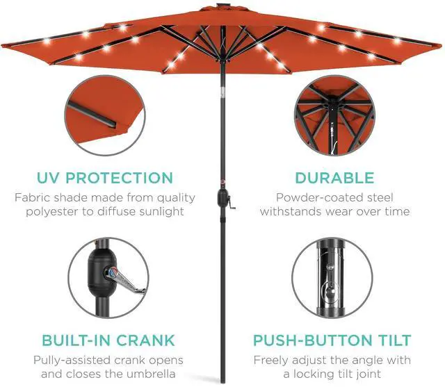 Alt view image 5 of 7 - 10ft Solar Polyester LED Lighted Patio Umbrella w/Tilt Adjustment and UV-Resistant Fabric - Rust