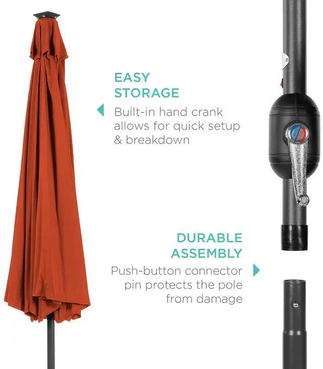 Alt view image 6 of 7 - 10ft Solar Polyester LED Lighted Patio Umbrella w/Tilt Adjustment and UV-Resistant Fabric - Rust