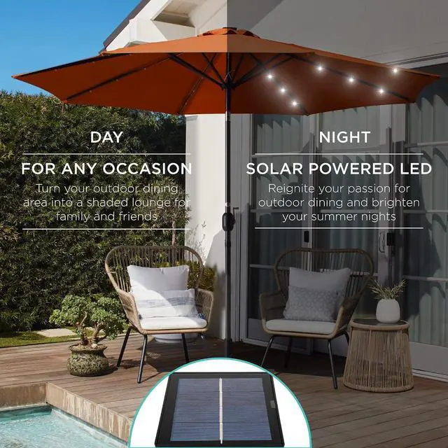 Alt view image 3 of 7 - 10ft Solar Polyester LED Lighted Patio Umbrella w/Tilt Adjustment and UV-Resistant Fabric - Rust