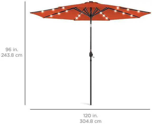 Alt view image 7 of 7 - 10ft Solar Polyester LED Lighted Patio Umbrella w/Tilt Adjustment and UV-Resistant Fabric - Rust