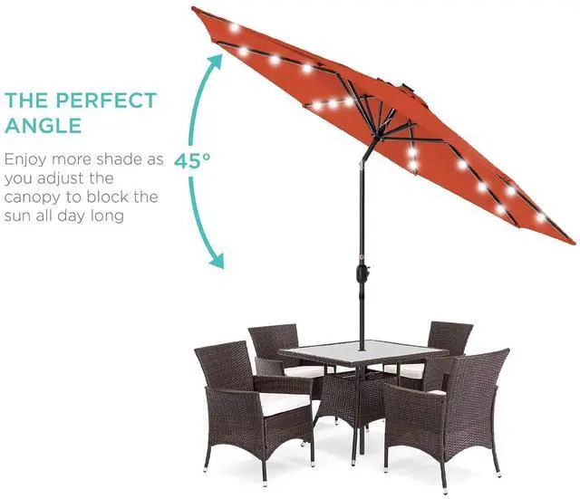 Alt view image 2 of 7 - 10ft Solar Polyester LED Lighted Patio Umbrella w/Tilt Adjustment and UV-Resistant Fabric - Rust