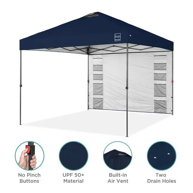 Alt view image 4 of 7 - 10x10ft Pop Up Canopy Tent with Sidewall, 1 Person 1 Minute Set Up, Carry Case, 4 Weight Bags - Navy Blue