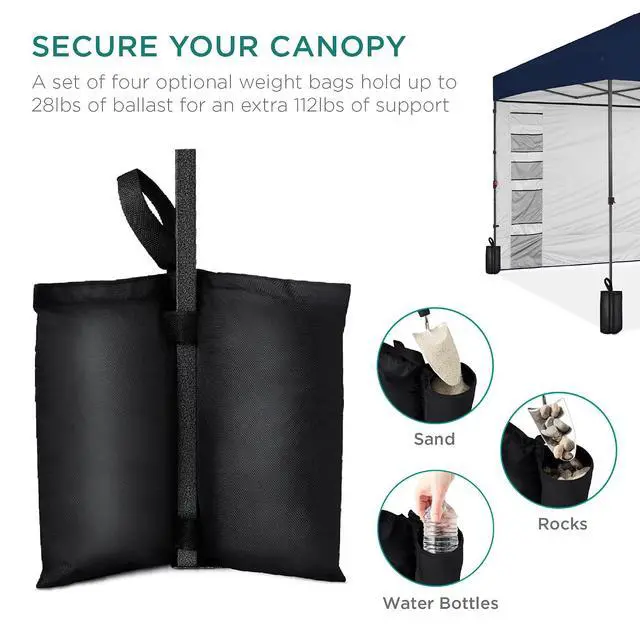 Alt view image 5 of 7 - 10x10ft Pop Up Canopy Tent with Sidewall, 1 Person 1 Minute Set Up, Carry Case, 4 Weight Bags - Navy Blue