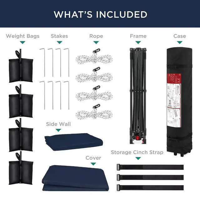 Alt view image 7 of 7 - 10x10ft Pop Up Canopy Tent with Sidewall, 1 Person 1 Minute Set Up, Carry Case, 4 Weight Bags - Navy Blue