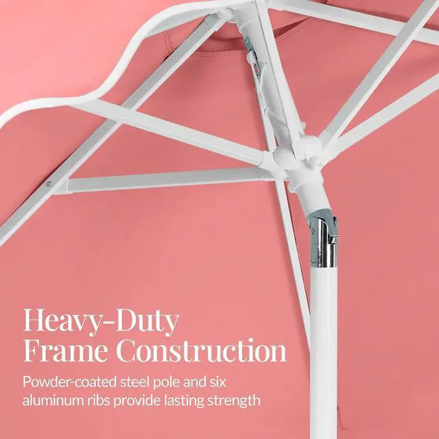Alt view image 7 of 7 - 7.5ft Patio Market Umbrella with Wavy Trim, UV-Fade-Resistant 210g Canopy, Crank & Tilt, Wind Vent, Heavy-Duty Frame - Flamingo Pink