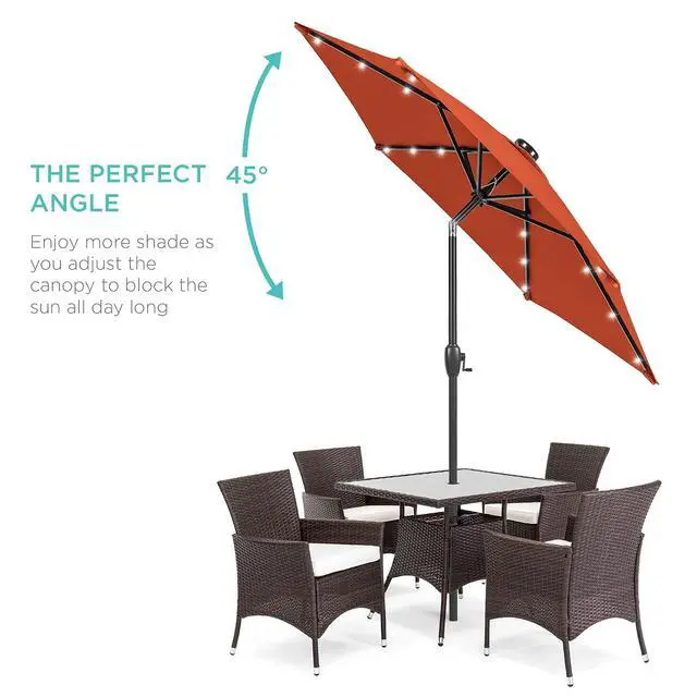 Alt view image 2 of 7 - 7.5ft Solar Umbrella LED Lighted Patio Umbrella, Table Market Umbrella with Tilt and Crank, Outdoor Umbrella for Garden, Deck, Backyard, Pool and Beach - Rust