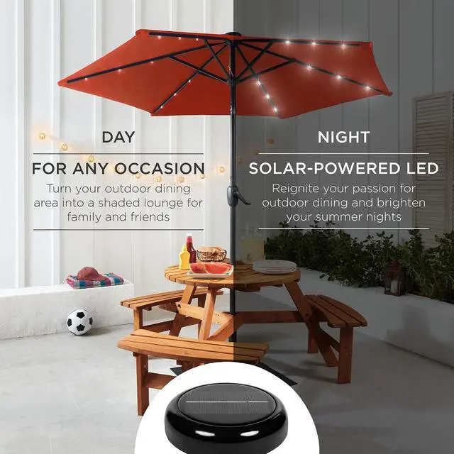 Alt view image 3 of 7 - 7.5ft Solar Umbrella LED Lighted Patio Umbrella, Table Market Umbrella with Tilt and Crank, Outdoor Umbrella for Garden, Deck, Backyard, Pool and Beach - Rust