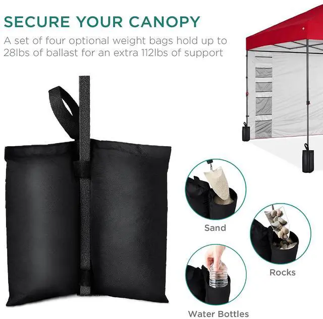 Alt view image 5 of 7 - 10x10ft Pop Up Canopy Tent with Sidewall, 1 Person 1 Minute Set Up, Carry Case, 4 Weight Bags - Red