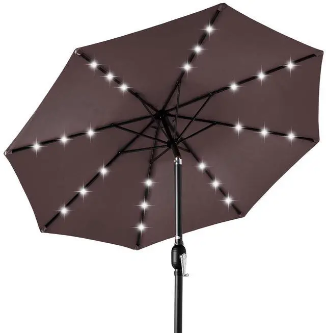 Main image of 10ft Solar Polyester LED Lighted Patio Umbrella w/Tilt Adjustment and UV-Resistant Fabric - Deep Taupe