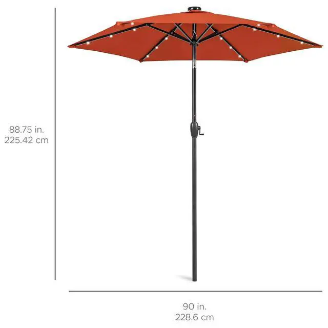 Alt view image 7 of 7 - 7.5ft Solar Umbrella LED Lighted Patio Umbrella, Table Market Umbrella with Tilt and Crank, Outdoor Umbrella for Garden, Deck, Backyard, Pool and Beach - Rust
