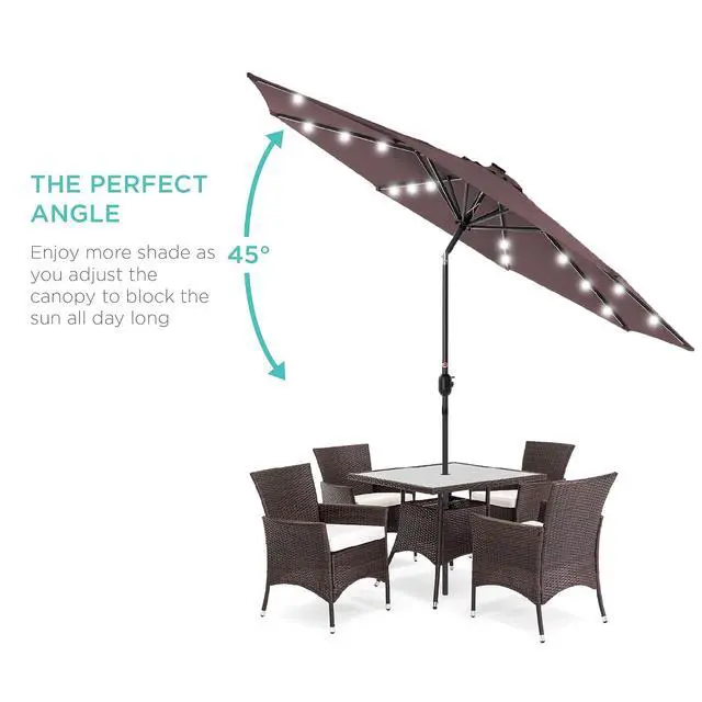 Alt view image 2 of 7 - 10ft Solar Polyester LED Lighted Patio Umbrella w/Tilt Adjustment and UV-Resistant Fabric - Deep Taupe