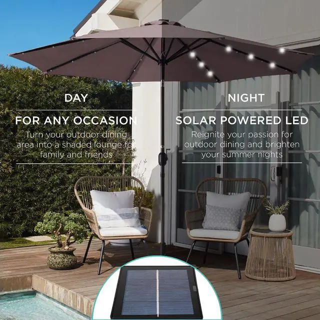 Alt view image 3 of 7 - 10ft Solar Polyester LED Lighted Patio Umbrella w/Tilt Adjustment and UV-Resistant Fabric - Deep Taupe