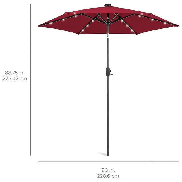 Alt view image 7 of 7 - 7.5ft Solar Umbrella LED Lighted Patio Umbrella, Table Market Umbrella with Tilt and Crank, Outdoor Umbrella for Garden, Deck, Backyard, Pool and Beach - Burgundy